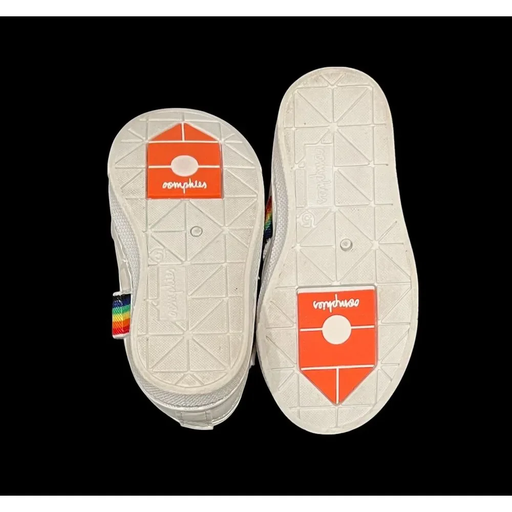 OOMPHIES Toddler Girl Slip On Mary Jane Unicorn Shoes Rainbow Strap Sz 5